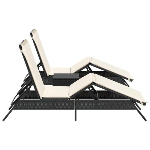 Liggestole 2 stk. med bord polyrattan sort
