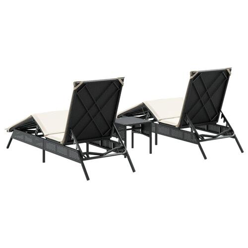 Liggestole 2 stk. med bord polyrattan sort