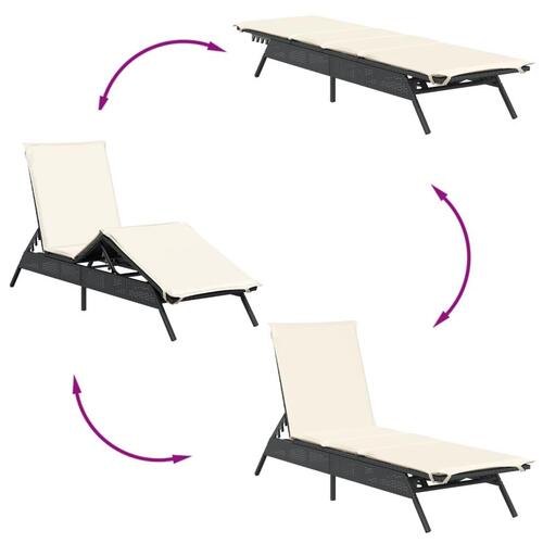 Liggestole 2 stk. med bord polyrattan sort
