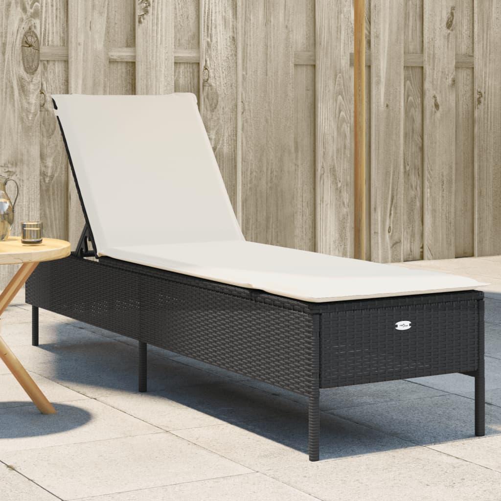 Liggestol med hynde polyrattan sort