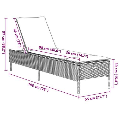 Liggestol med hynde polyrattan sort