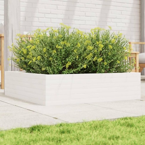 Plantekasse i massivt fyrretræ 90 x 90 x 23 cm - hvid