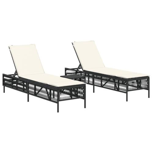 Liggestole 2 stk. med bord polyrattan sort