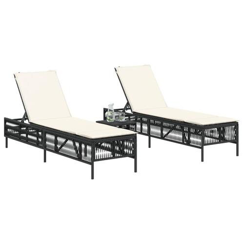 Liggestole 2 stk. med bord polyrattan sort