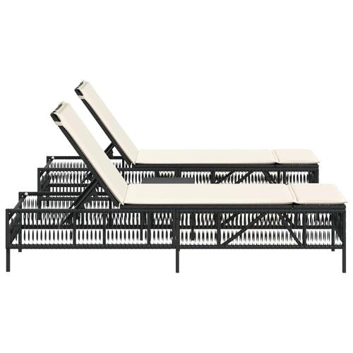 Liggestole 2 stk. med bord polyrattan sort
