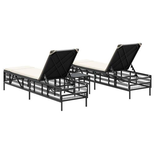 Liggestole 2 stk. med bord polyrattan sort