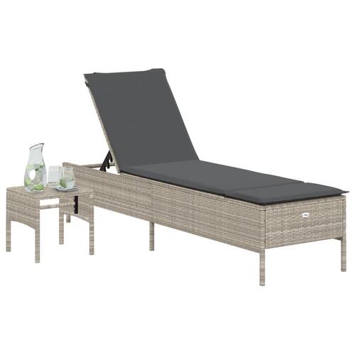 Loungesofa med bord og hynde polyrattan lysegrå