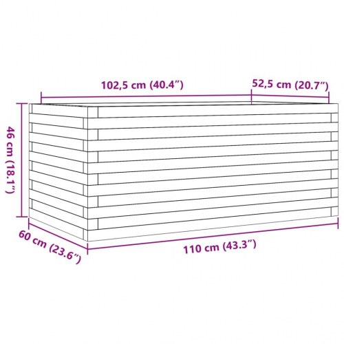 Plantekasse i massivt fyrretræ 110 x 60 x 46 cm - gyldenbrun