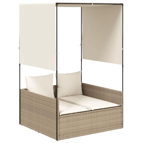 Solseng med tag og gardiner polyrattan beige