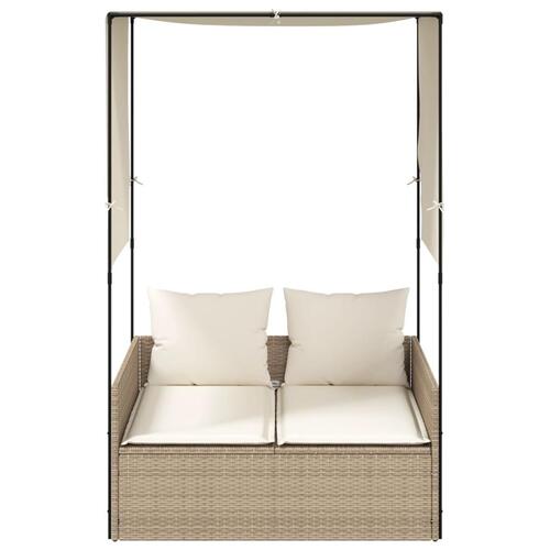 Solseng med tag og gardiner polyrattan beige