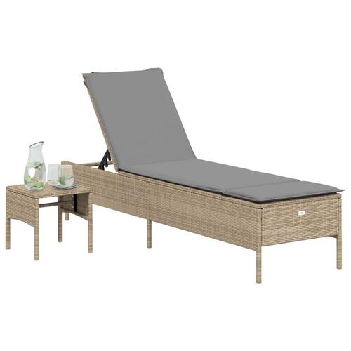 Loungesofa med bord og hynde polyrattan beige