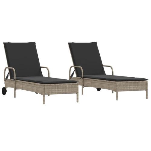 Liggestole 2 stk. med hynder polyrattan lysegrå
