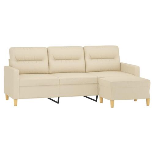 3-personers sofa med fodskammel 180 cm stof Cremefarvet