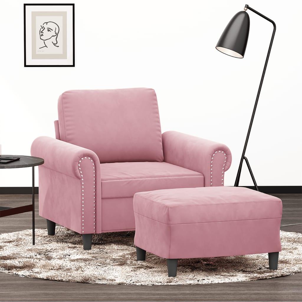 Sofastol med fodskammel 60 cm velour lyserød