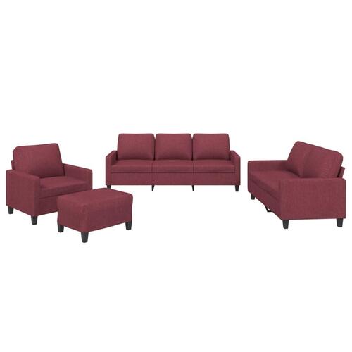 Sofasæt 4 dele med hynder stof vinrød