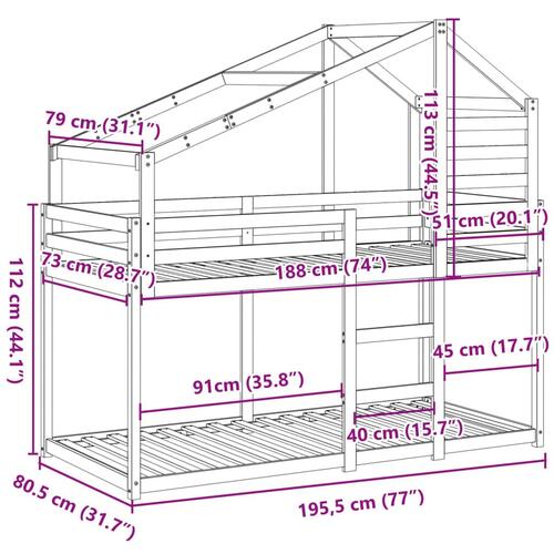 Køjeseng med tag 75x190 cm massivt fyrretræ gyldenbrun