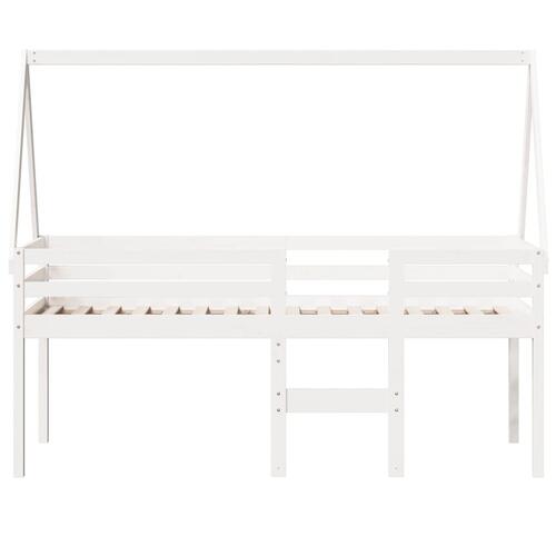 Højseng med tag 90x200 cm massivt fyrretræ hvid