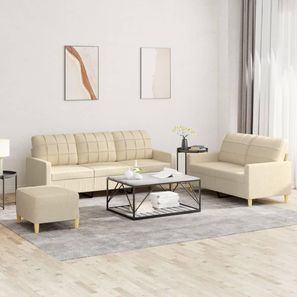 3 personers sofa med hynder stof cremefarvet