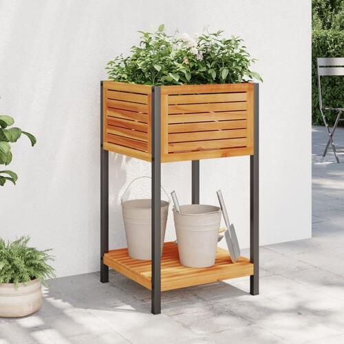 Plantekasse med hylde 45x45x80 cm massivt akacietræ og stål