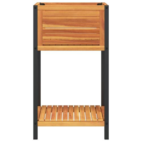 Plantekasse med hylde 45x45x80 cm massivt akacietræ og stål