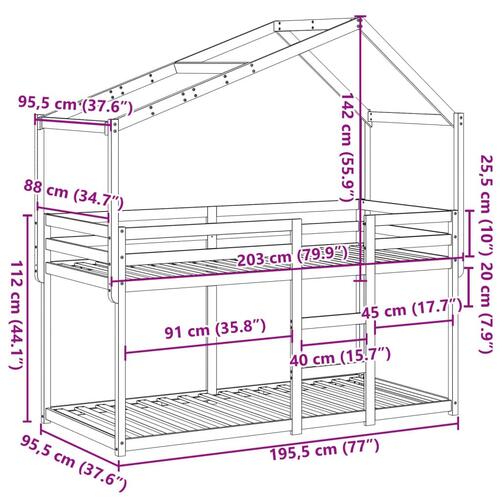 Køjeseng med tag 90x190 cm massivt fyrretræ hvid