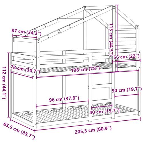 Køjeseng med tag 80x200 cm massivt fyrretræ