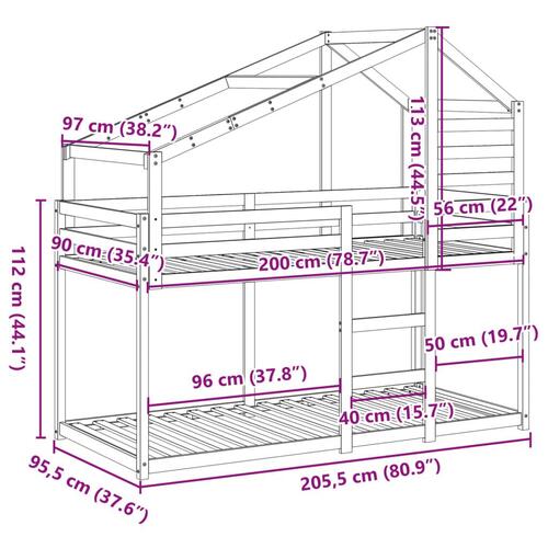 Køjeseng uden madras 90x200 cm massivt fyrretræ