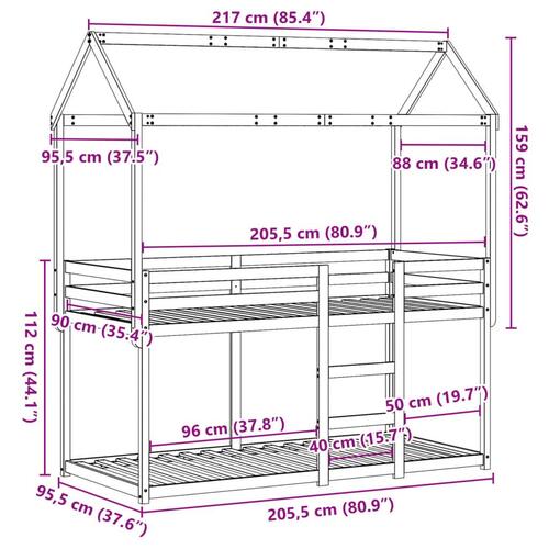 Køjeseng med tag 90x200 cm massivt fyrretræ