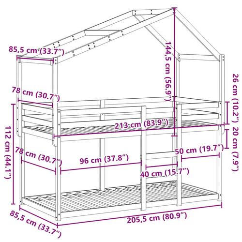 Køjeseng med tag 80x200 cm massivt fyrretræ