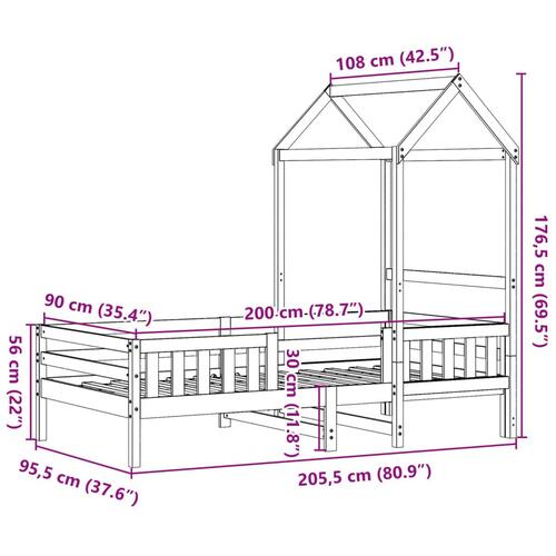 Husseng 90x200 cm massivt fyrretræ