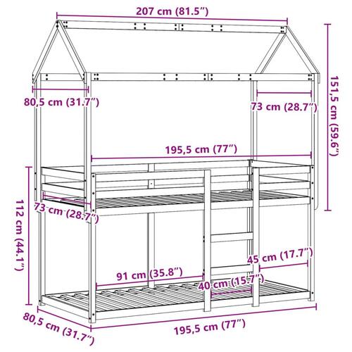 Køjeseng med tag 75x190 cm massivt fyrretræ gyldenbrun