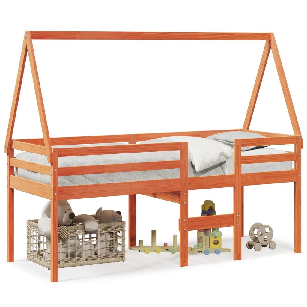 Højseng Med Tag Massivt Fyrretræ Gyldenbrun - Gyldenbrun / 80 x 200 cm