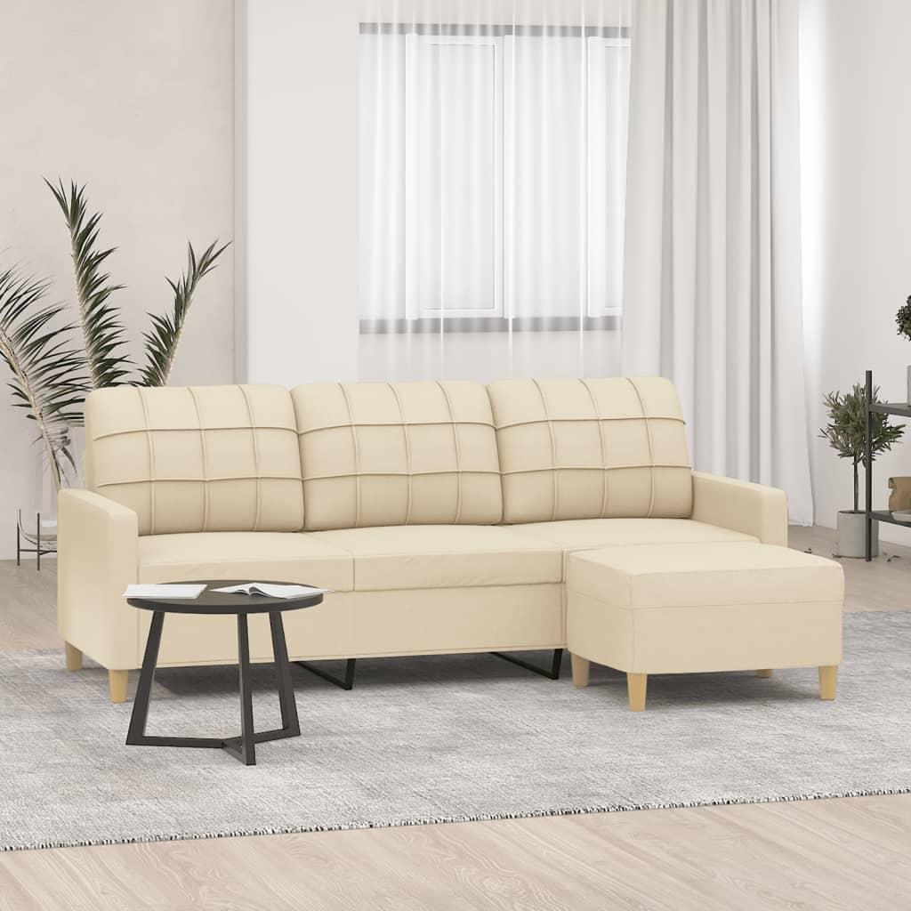 3-personers sofa med fodskammel 180 cm stof Cremefarvet