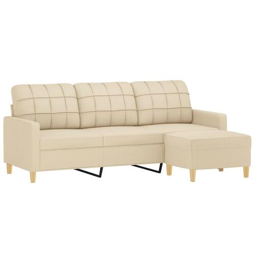 3-personers sofa med fodskammel 180 cm stof Cremefarvet