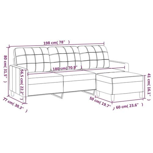 3-personers sofa med fodskammel 180 cm stof Cremefarvet