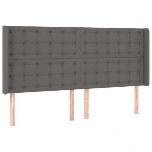 Kontinentalseng med LED-lys 200×200 cm i gråt kunstlæder