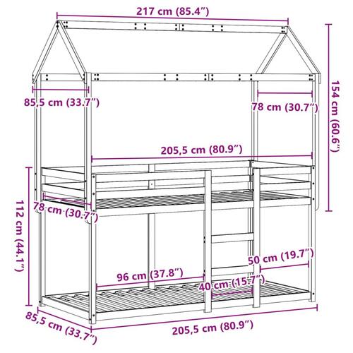 Køjeseng med tag 80x200 cm massivt fyrretræ hvid