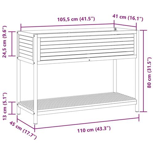 Plantekasse med hylde 110x45x80 cm massivt akacietræ og stål
