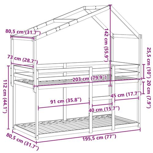 Køjeseng med tag 75x190 cm massivt fyrretræ hvid