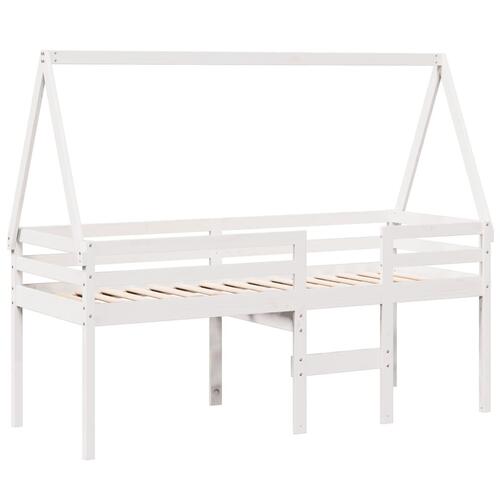 Højseng med tag 90x190 cm massivt fyrretræ hvid