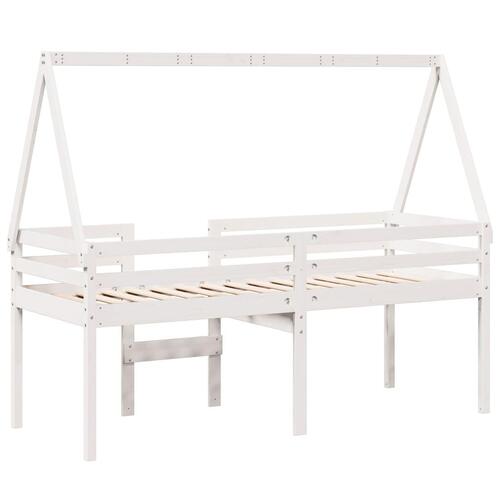 Højseng med tag 90x190 cm massivt fyrretræ hvid