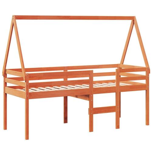 Højseng med tag 75x190 cm massivt fyrretræ gyldenbrun