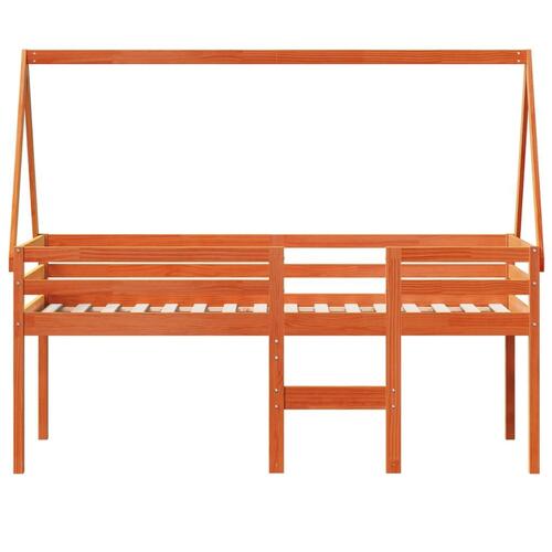 Højseng med tag 75x190 cm massivt fyrretræ gyldenbrun