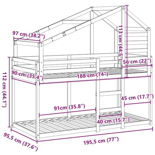 Køjeseng med tag 90x190 cm massivt fyrretræ hvid