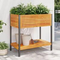 Plantekasse med hylde 80x45x80 cm massivt akacietræ og stål