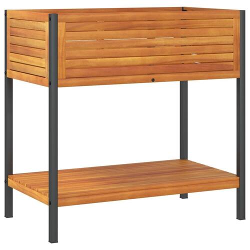 Plantekasse med hylde 80x45x80 cm massivt akacietræ og stål