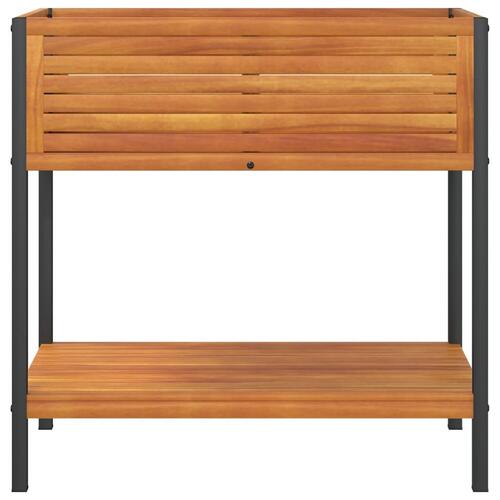 Plantekasse med hylde 80x45x80 cm massivt akacietræ og stål