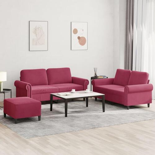 2 personers sofa med hynder velour vinrød