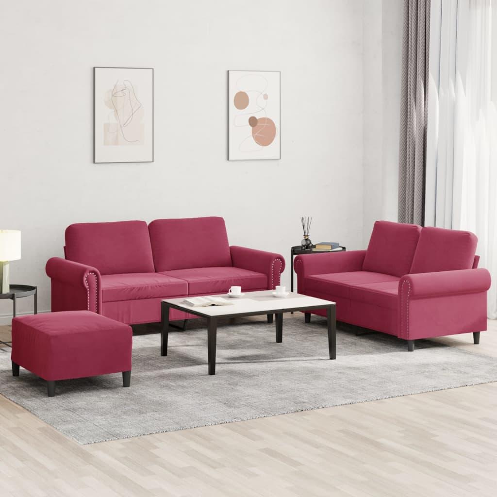 2 personers sofa med hynder velour vinrød