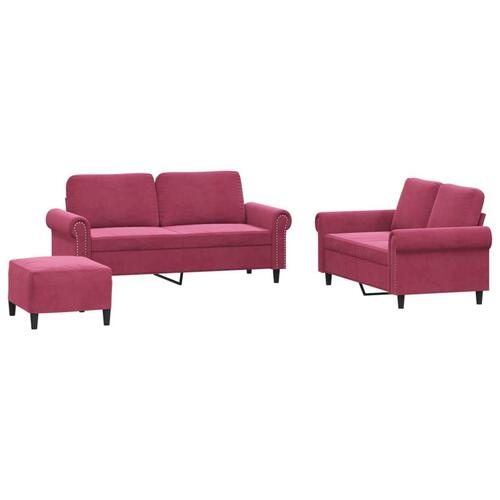 2 personers sofa med hynder velour vinrød
